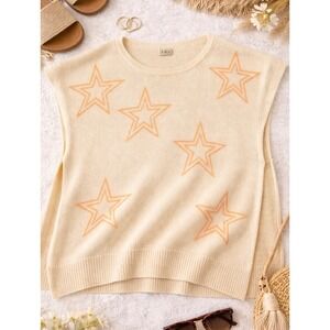 POL Womens Star Print Knit Sweater tank Cream Orange Oversized YST240